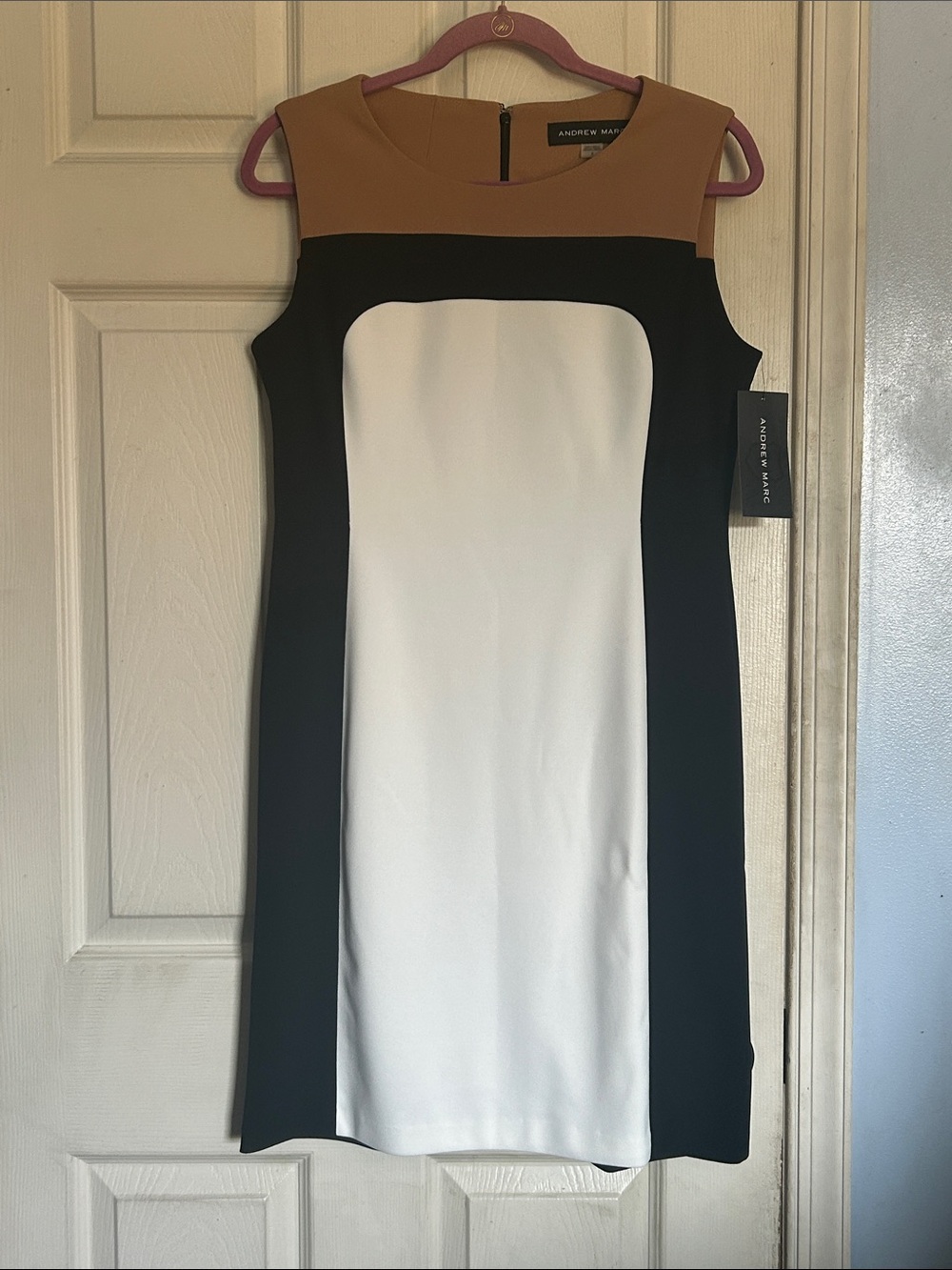 NWT Andrew Marc sleeveless colorblock scuba sheath dress size 8
